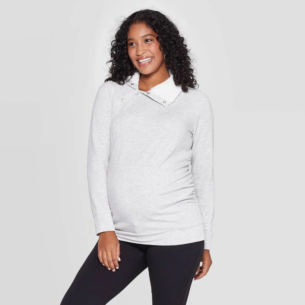 Maternity Sherpa Fleece Sweatshirt Light Gray - Picture 1 of 8
